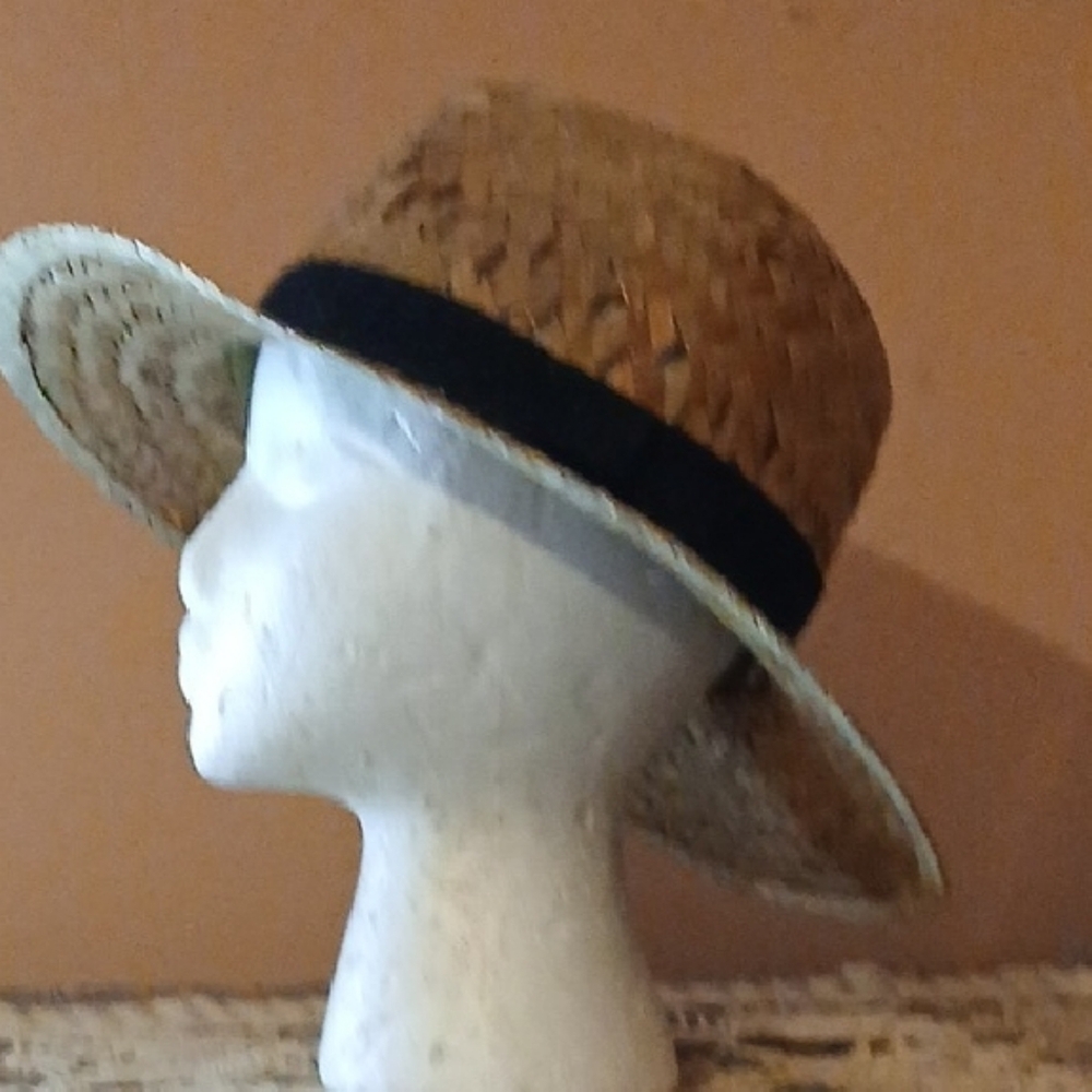 Stylish Tan Straw Hat with Black Band